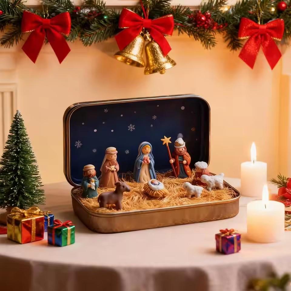 

Mini Christmas Nativity Scene Figurine in Gift Jar Small Resin Desktop Tabletop Decor in Living Room Bedroom Christmas Ornament Horse groove set різнокольоровий