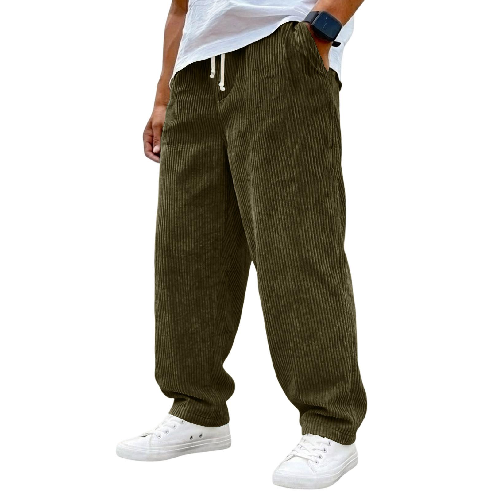 ZuiBaDuDu Heren Corduroy Losse Casual Broek met Trekkoord Tailleband en Elastische Tailleband met Zijzakken voor Dagelijks Gebruik M
