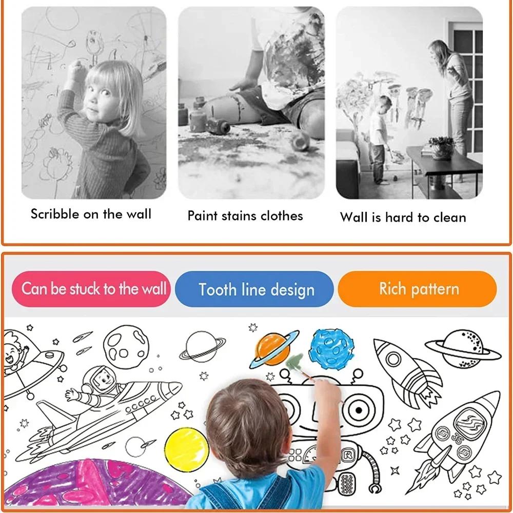 Children Drawing Roll Sticky Coloring Paper Roll DIY Painting Toy Color Filling Paper Graffiti Scroll for Kids Educational Toys