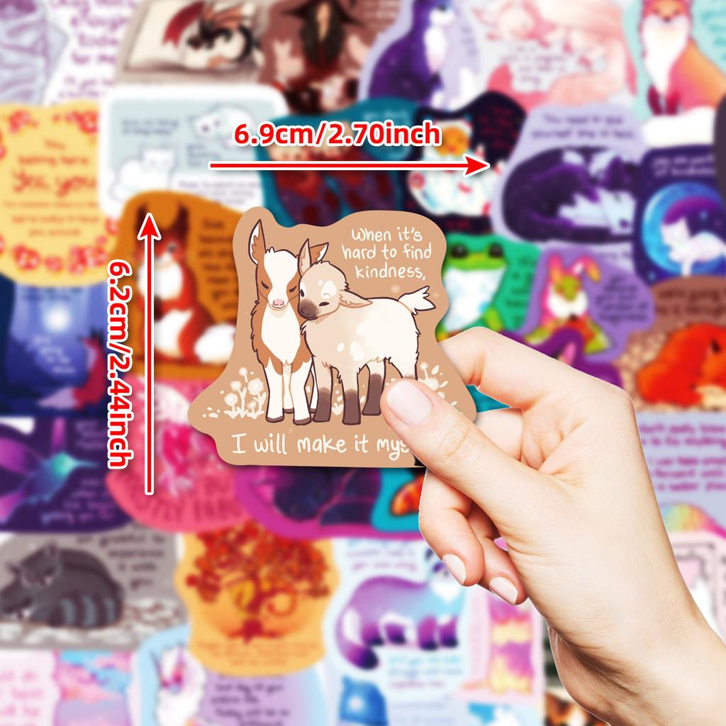 50 Cartoon Healing Text Stickers Cute Animals Colorful Daily Stickers Hand Note Diary Decoration Stickers