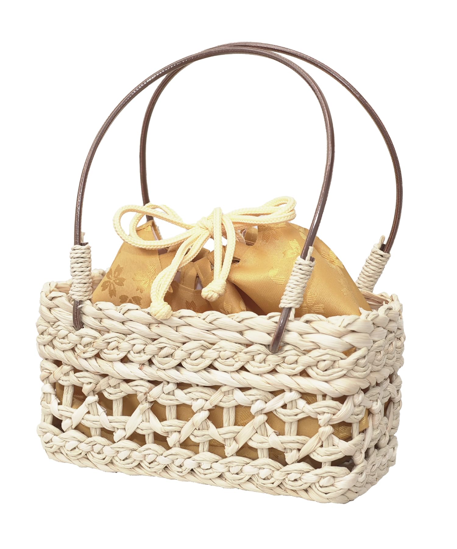 

Corn Basket Bag with Detachable Tote Large Capacity [Nishiki] Drawstring, Handbag, Bag, (Yellow/811)