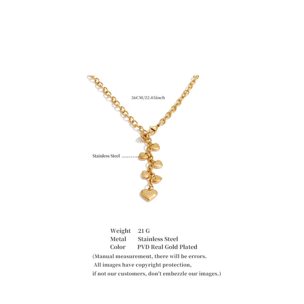 Yhpup 56cm Stainless Steel Heart Drop Chain Necklace 16K & Platinum PVD Plated Fashion Charming Modern Jewelry Waterproof Gift