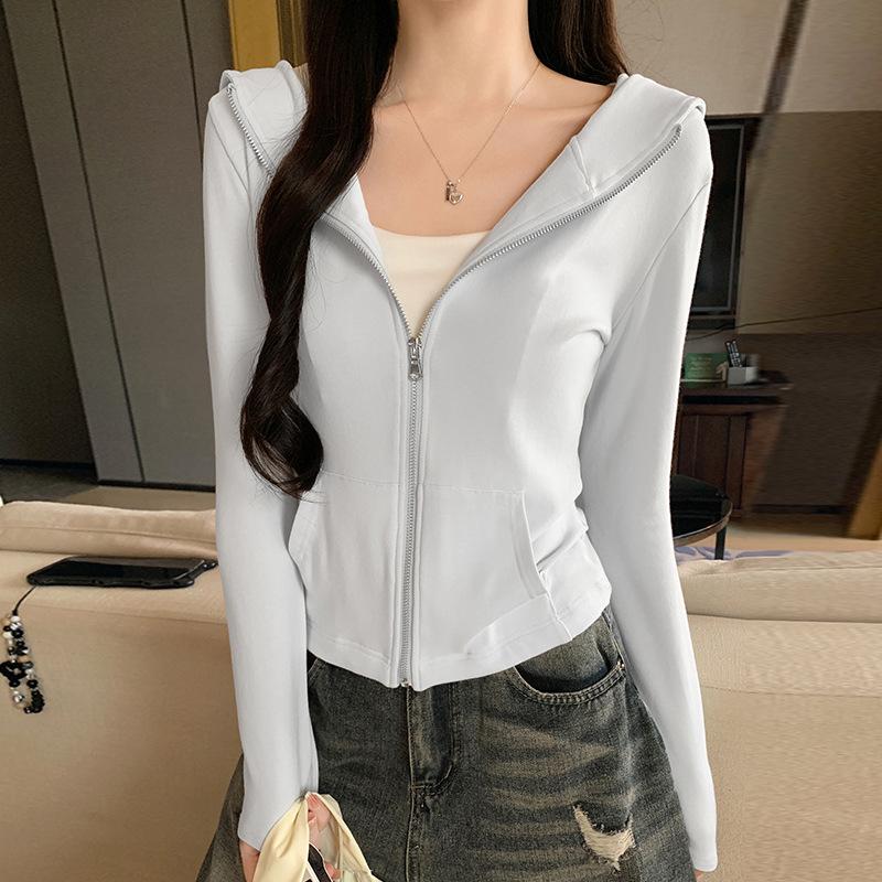 Women S Hooded Zip Up Cardigan Slim Fit Long Sleeve Outerwear