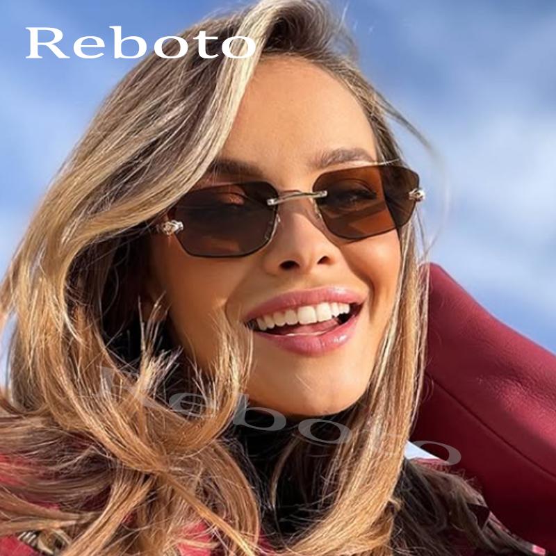 Popular Brand Brown Square Women Sunglasses Fashion Luxury Rimless Rectangle Sun Glasses Female Shades UV400 Vintage Eyewear