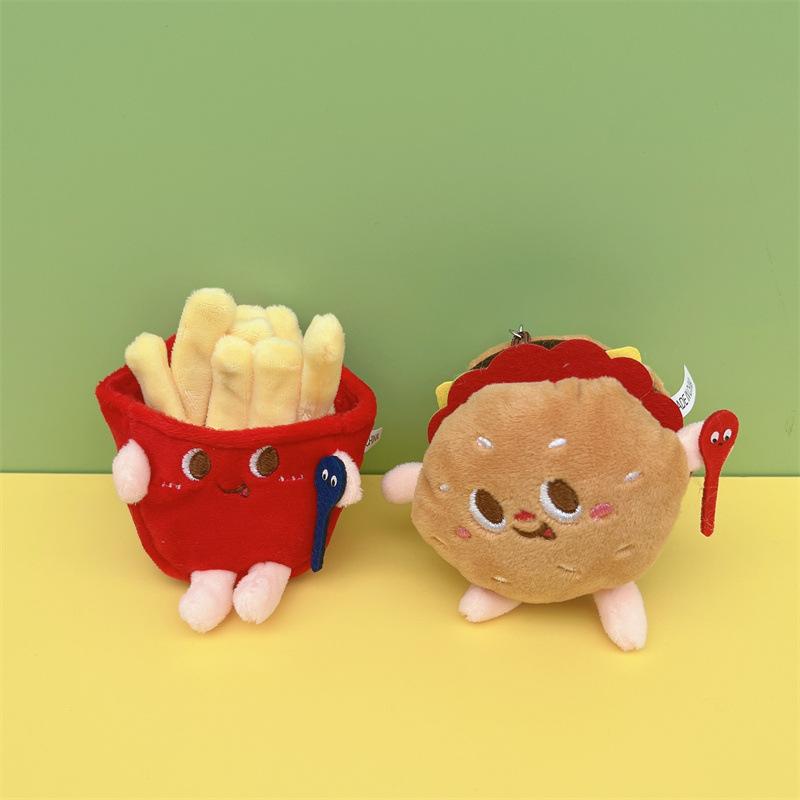 Cute Burger Fries Dog Chicken Plush Doll Pendant Bag Keychain Claw Machine Toy Ornament
