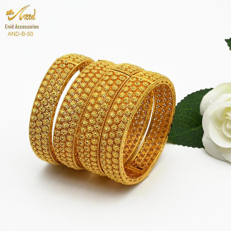 Alloy Spring Indian Gold-Plated Hollow Jewelry Set: Women's Bracelet Ring Bridal Accessories