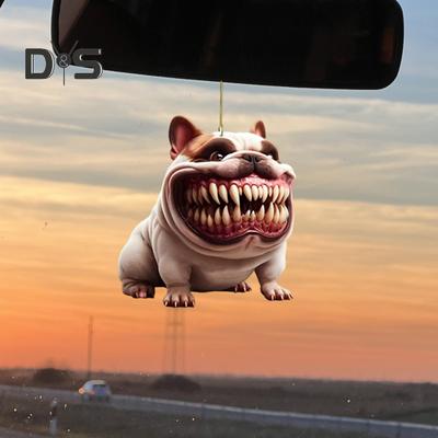 Bulldoggen-Anhänger fürs Auto, Rückspiegel-Ornament mit Umhängeband, einfach aufzuhängen, süße Weihnachtsdekoration in Hundeform