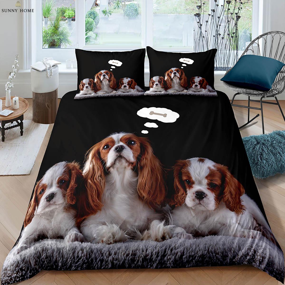 

Комплект пододеяльника из 2/3 предметов (1 Пододеяльник + 1/2 Наволочки, Наполнитель для подушки не входит в комплект), Милый постельный комплект с принтом собаки для спальни EU 135x200cm 2PCS