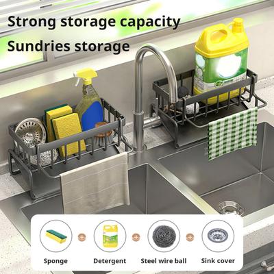 Kitchen Sink Caddy Sponge Holder with Draining Tray Strong Load-Bearing Corrosion-Resistant