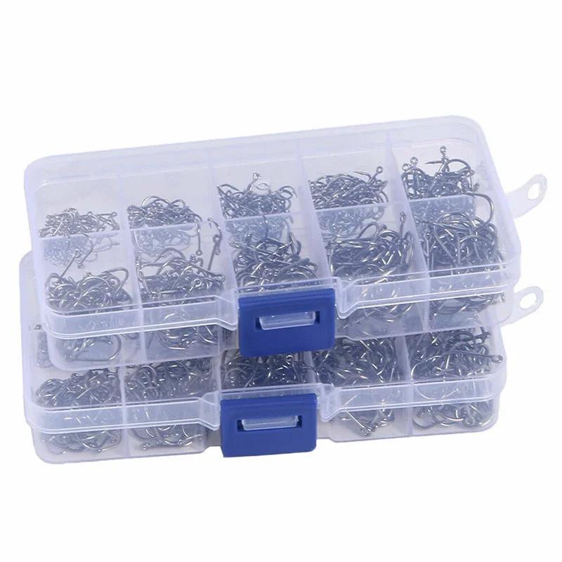 1600Pcs/1 Box Fishing Hooks Carbon Steel Strong Sharp Silver Circle Fishhook 3 #-12 #Jig Barbed Pesca Portable Lure Bait Tackle