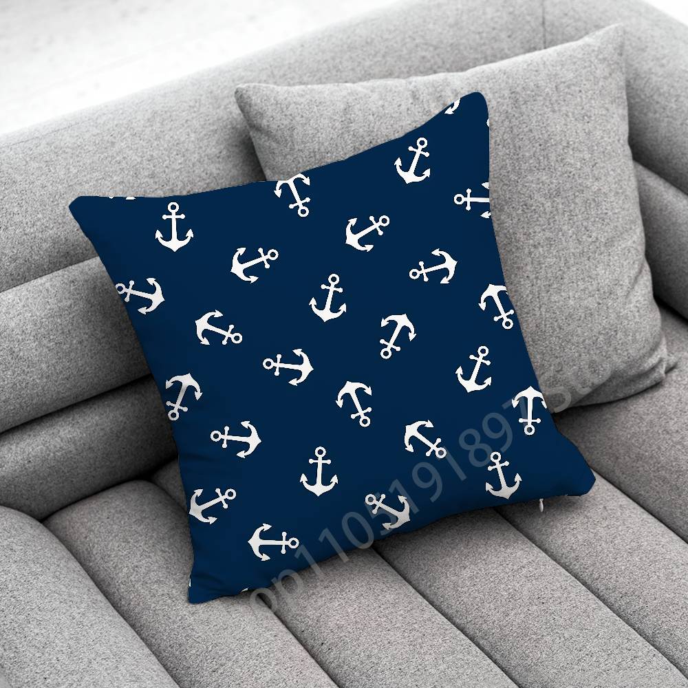 Anchor Boat Ship Wheel Compass Logo Throw Pillow Case For 45*45cm 40cm 55cm 50cm 30cm Square Car Pillowcase Shell