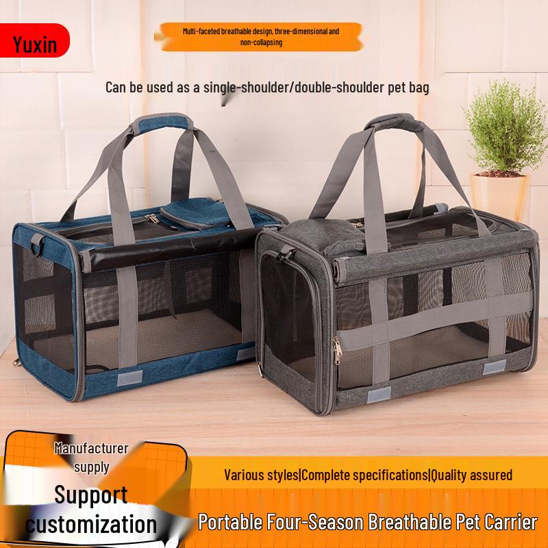 Portable Large Capacity Pet Bag - Breathable & Foldable Handbag for Cats and Dogs, Universal for All Seasons