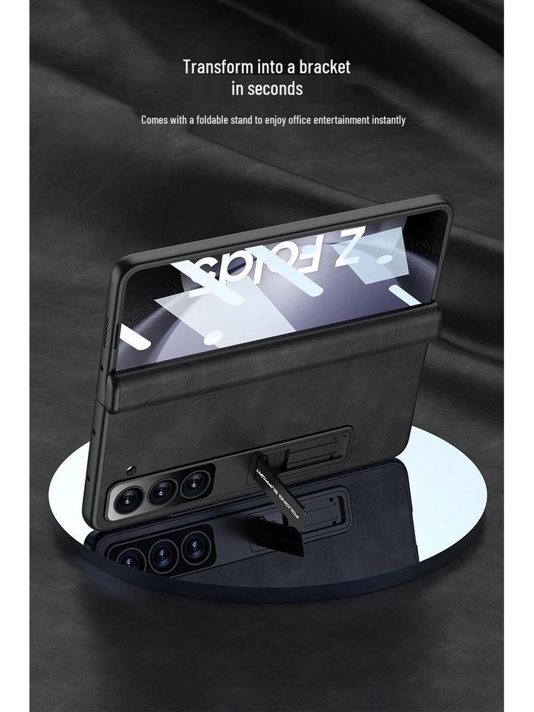 Samsung Z Fold5 Leather Case: Magnetic Hinge, Full Coverage, Stand, Cross-Border Protection