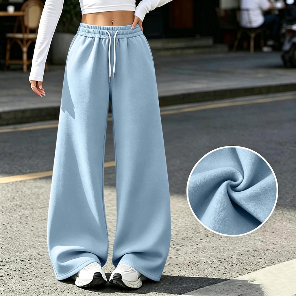 Women's Casual Wide Leg Sweatpants with Pockets Lined Drawstring Joggers for or Athletic Wear