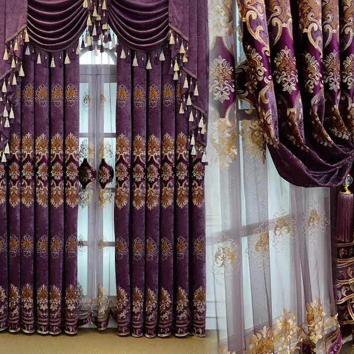 2PCS European-style Chenille Embroidered Thickening Blackout Curtains High-grade Living Room Bedroom Balcony Floor-to-ceiling Windows Nordic Curtains