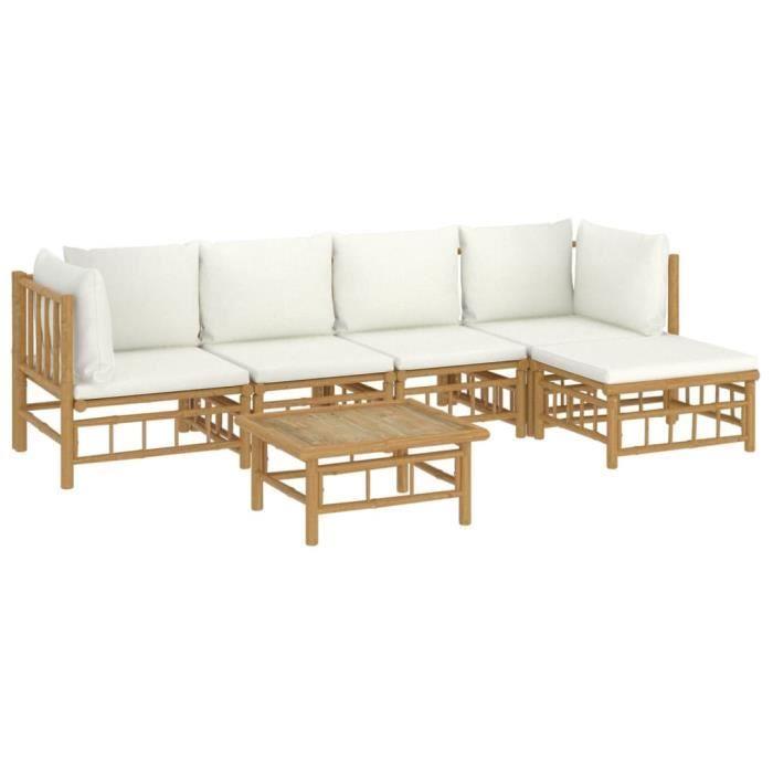 VidaXL Salon de jardin 6 pcs avec coussins blanc crème bambou 3155180