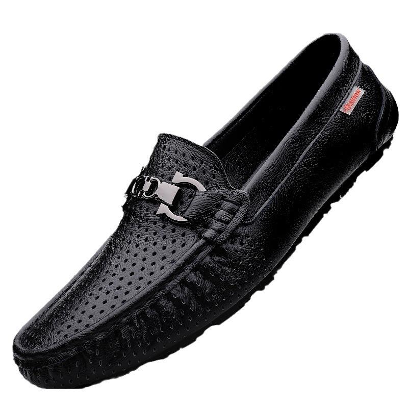 Live Stream Popular Men's Leather Doudou Shoes Spring New Casual Lazy Shoes One Pedal Driving Shoes British Leather Shoes