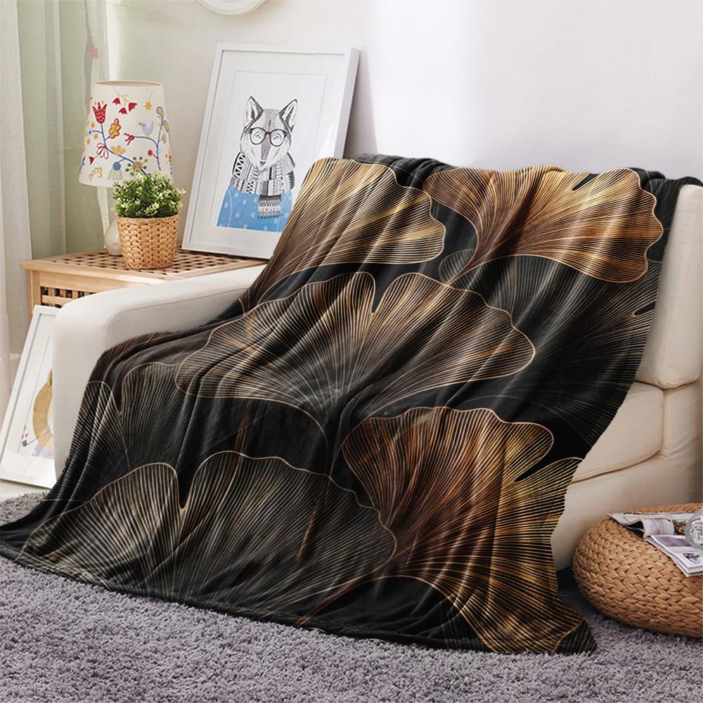 1Pc Ginkgo Leaves Print Flannel Blanket, High quality Comfortable for All Seasons, Home Decor, Warmth and Comfort, Perfect for Christmas Gifts W63