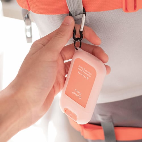 Dedicated holder for HAAN hand cleansing spray/lanyard hanger pocket for Due of Dawn/carabiner neck cord included/portable for travel, commuting, and