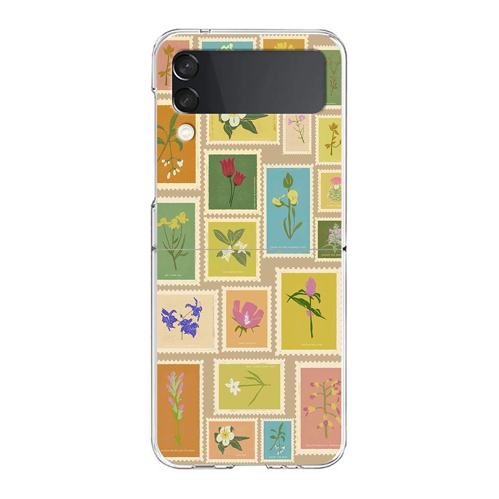 Transparent Phone Case For Samsung Galaxy Z Flip 3 4 5 6 7 Hard Folding PC Z Flip3 Flip4 Cover Vintage Stamp Puzzle