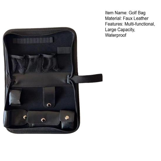 Golf Tools Case Multi-functional Golf Accessories Organizer Bag Faux Leather Large Capacity Golf Ball Tee Rangefinder Brush Holder Pouch