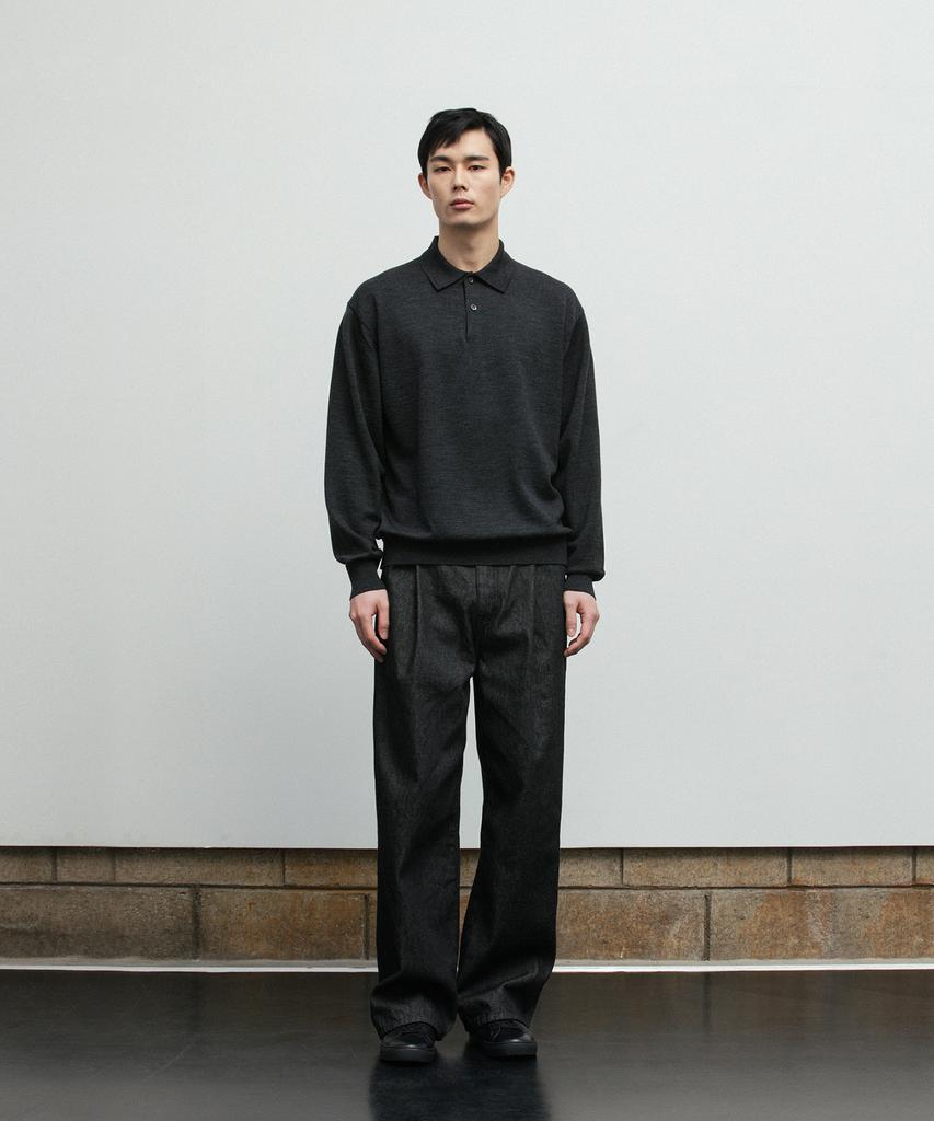 BLANKROOM Polo Knit_Melange Charcoal