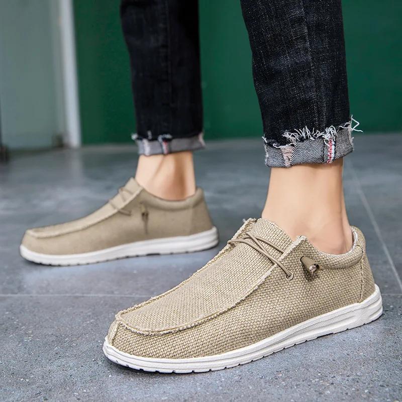 Scarpe Casual da Uomo in Tela Tinta Unita con Lacci Lino Punta Rotonda Scarpe Outdoor 2024