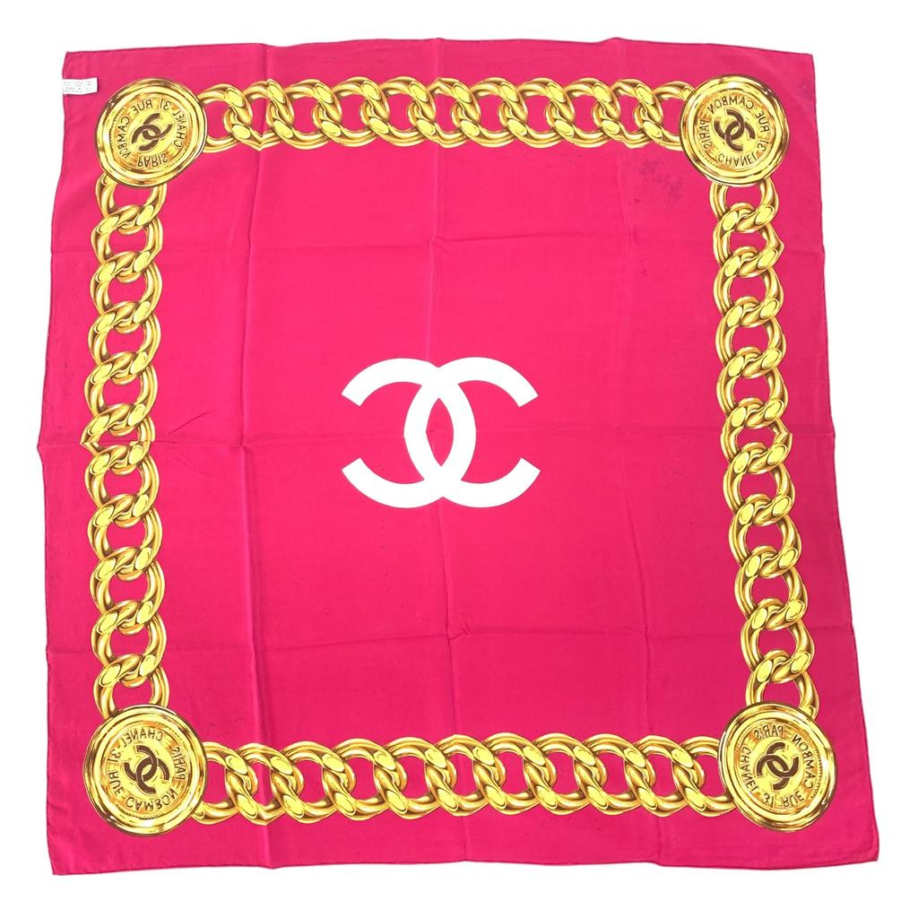 Used Chanel Coco Mark Logo Scarf Silk Pink 80cm Authentic 1195