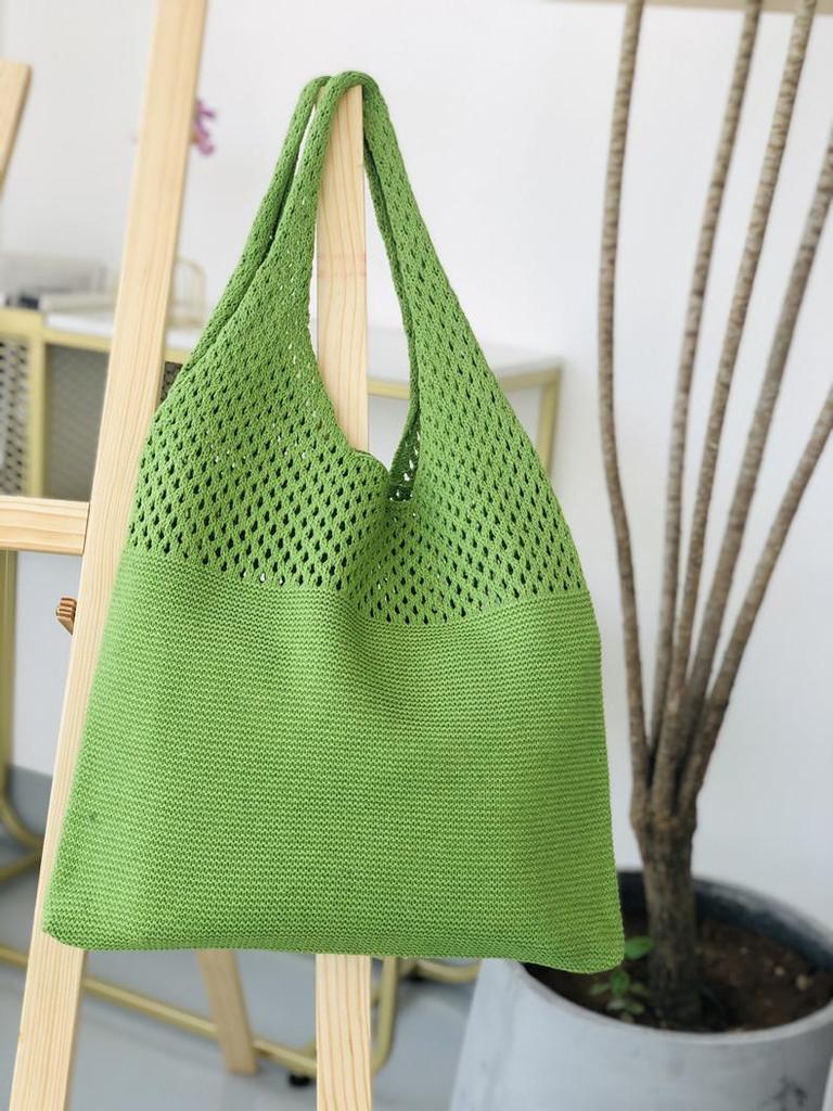 Chic Retro Women's Knitted Beach Tote – Hollow Style, Hand-Held or Shoulder Carry, Large Capacity