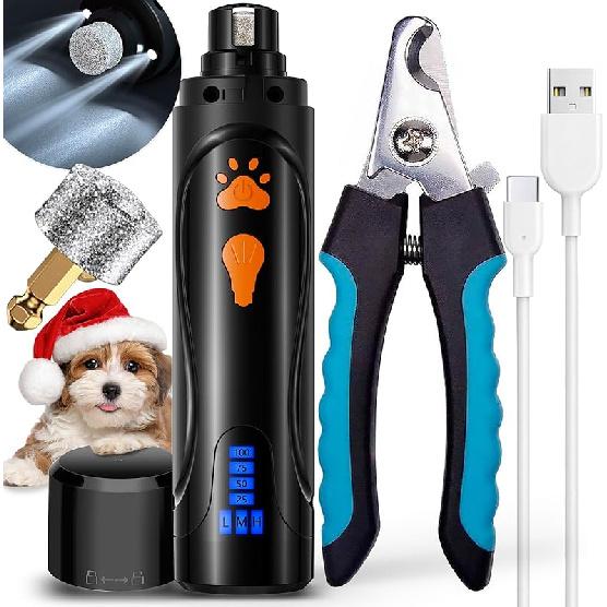 YABIFE Dog Nail Trimmers and Dog Nail Clippers Kit, Whisper Quiet Electric Grinder with Light, for Small, Medium, Large Dogs, Cats Toenail Grooming, чёрный