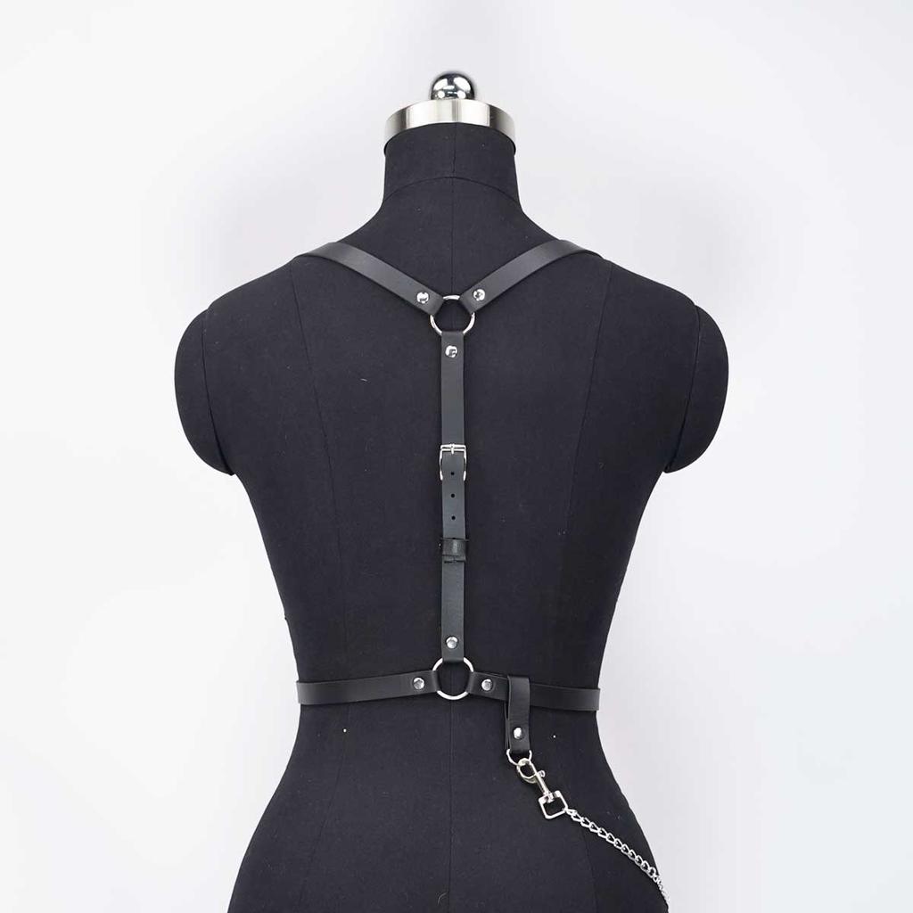 Women's Black Leather Corset Belt: Fashionable Chain Buckle Design | Adjustable Waistband for E-Girl Gothic Punk Rock Outfits