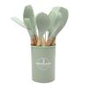 12Pcs Kitchen Utensil Set Wooden Handle Spatula Spoon Brush Whisk Heat-Resistant Silicone Cooking Tools Kit Kitchen Supplies