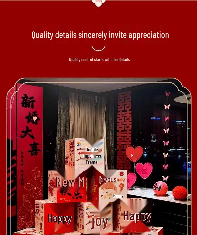 3D Double Happiness Stackable Boxes for Wedding & Engagement Decor