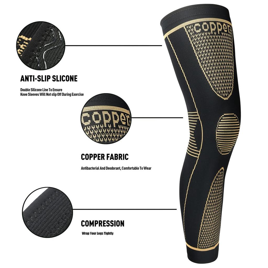 Extended Length Copper Ion Sports Knee Support High Elastic Pressure Non Slip Knee Brace
