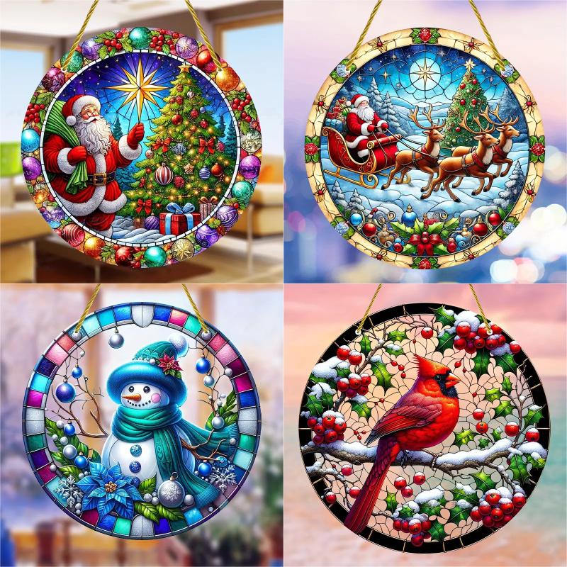 Santa Claus Acrylic Stained Glass Disc – Perfect Window Hanging Decor for Living Rooms, Bedrooms & Outdoor Spaces
