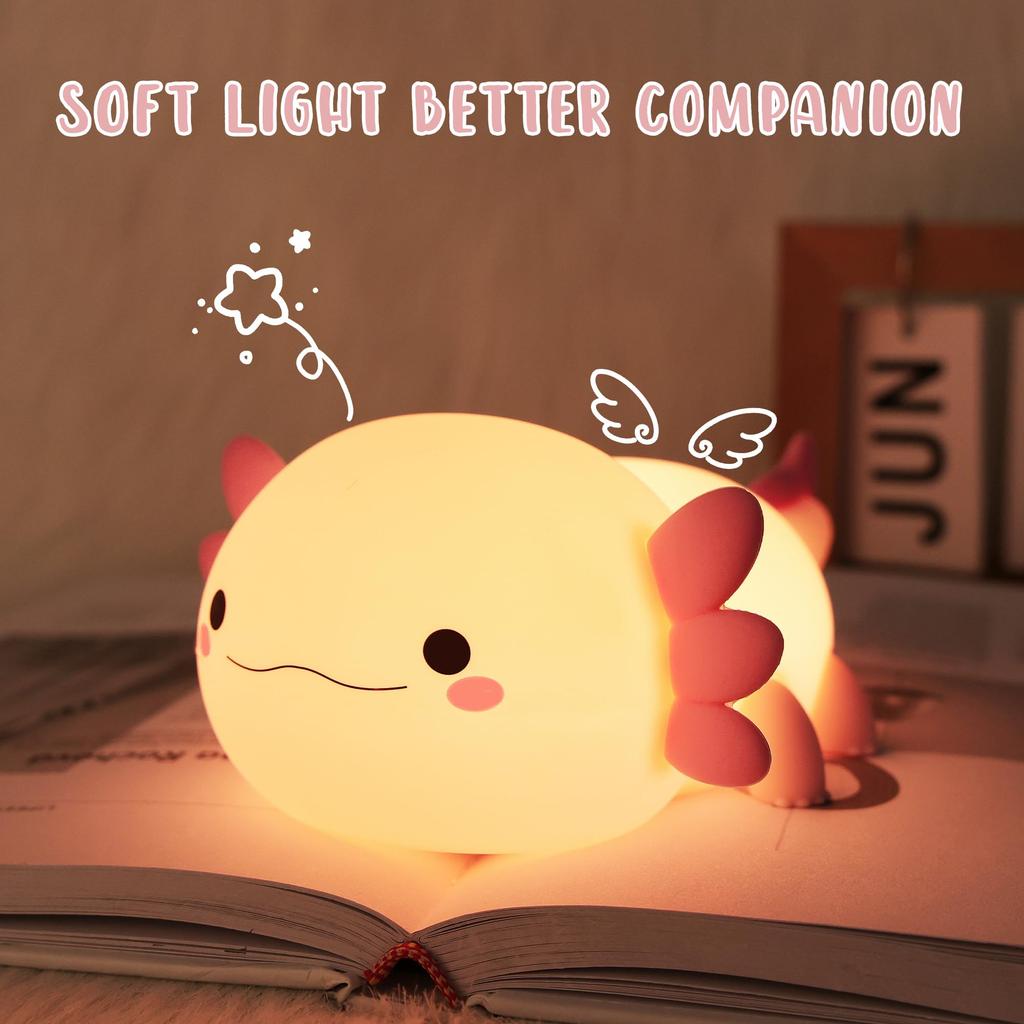 Axolotl Night Light, Cute Salamander Silicone Touch Nursery Lamp, Timer Dimmable Rechargeable LED Night Light, Soft Toddler Breastfeeding Bedroom