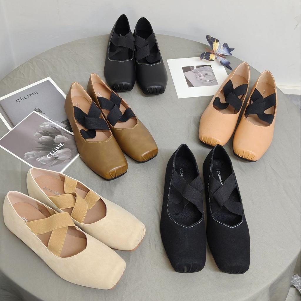 Spot Second Hair! Fashion Versatile New Pig Nose Horse Leather Cross Strap Thick Heel Mary Jane Ballet Shoes Women's Single Shoes