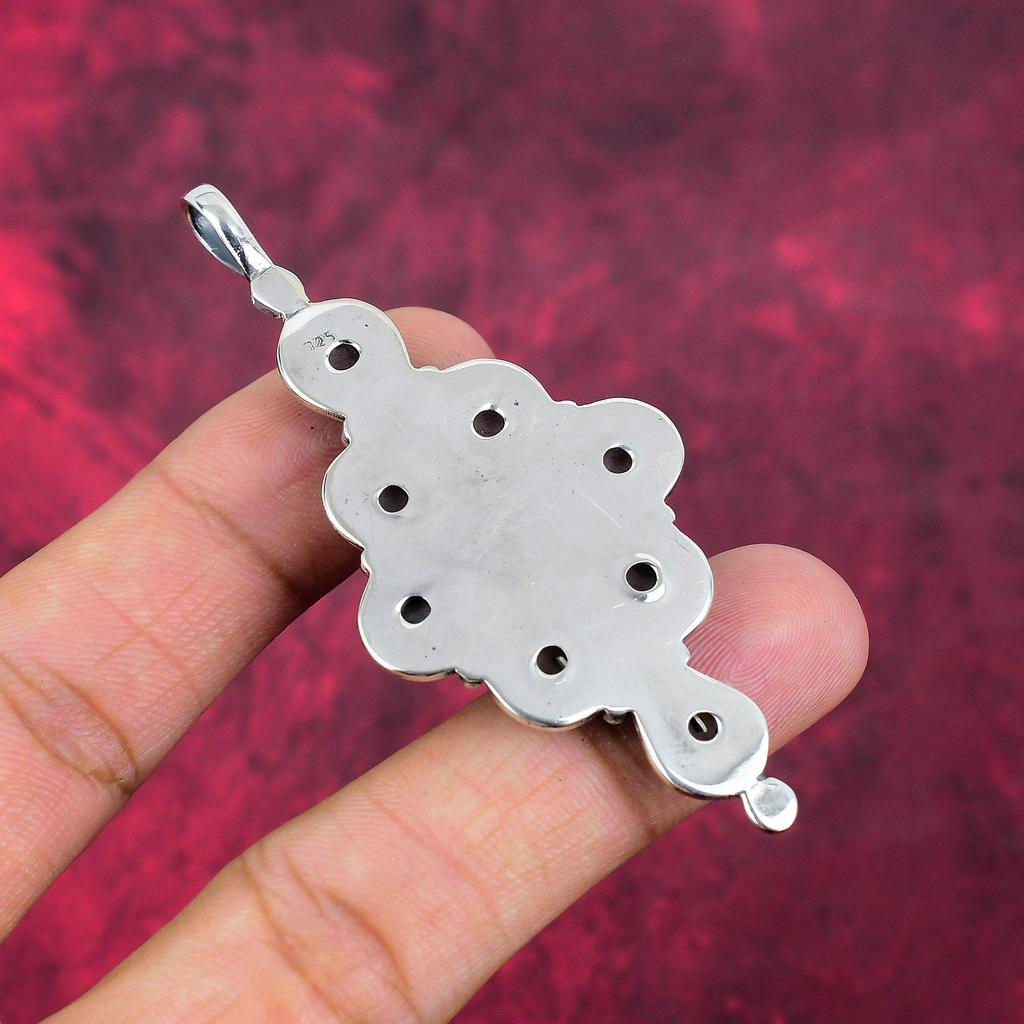 Pingente de pedra preciosa feito à mão de ágata de renda azul, pingente de prata esterlina sólida 925, joias antigas, pingente para presente de noivado