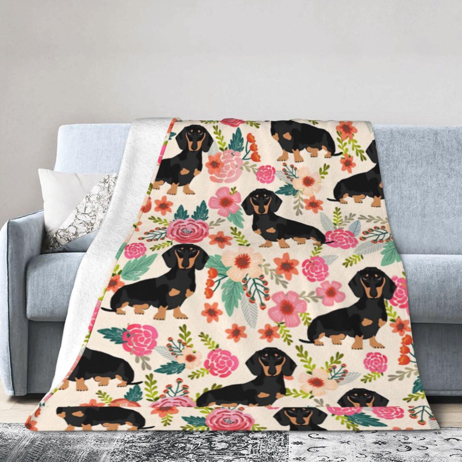 

Cute Dog Flower Printed Blanket for Sofa Bed Travel Camping Living Room Office Conditioning Blanket for All Seasons Gifts 75x90cm
