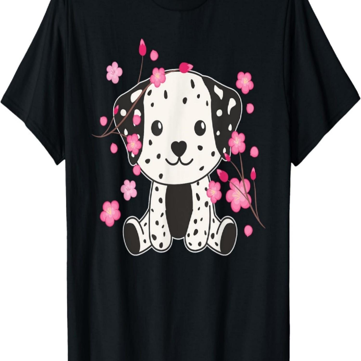 Dalmatian Cute Animals For Kids Kawaii Cherry Blossoms T-Shirt S чёрный