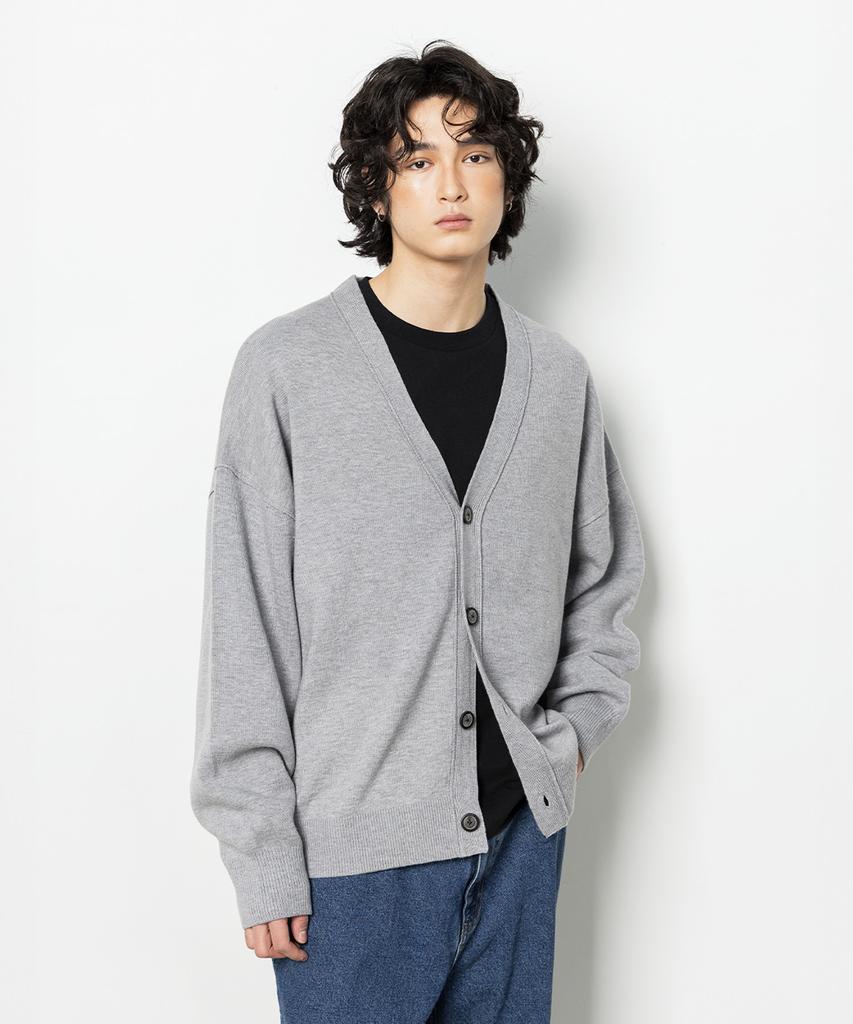 Fielders Back Point Logo V-Neck Oversized Cardigan Gray