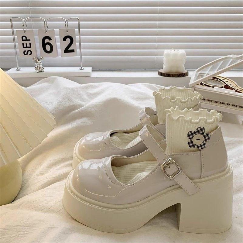 Sweet and Cool Thick-heeled High-heeled Small Leather Shoes, Spring New Thick-soled Heightened Retro Mary Jane Wedge-heeled Single Shoes