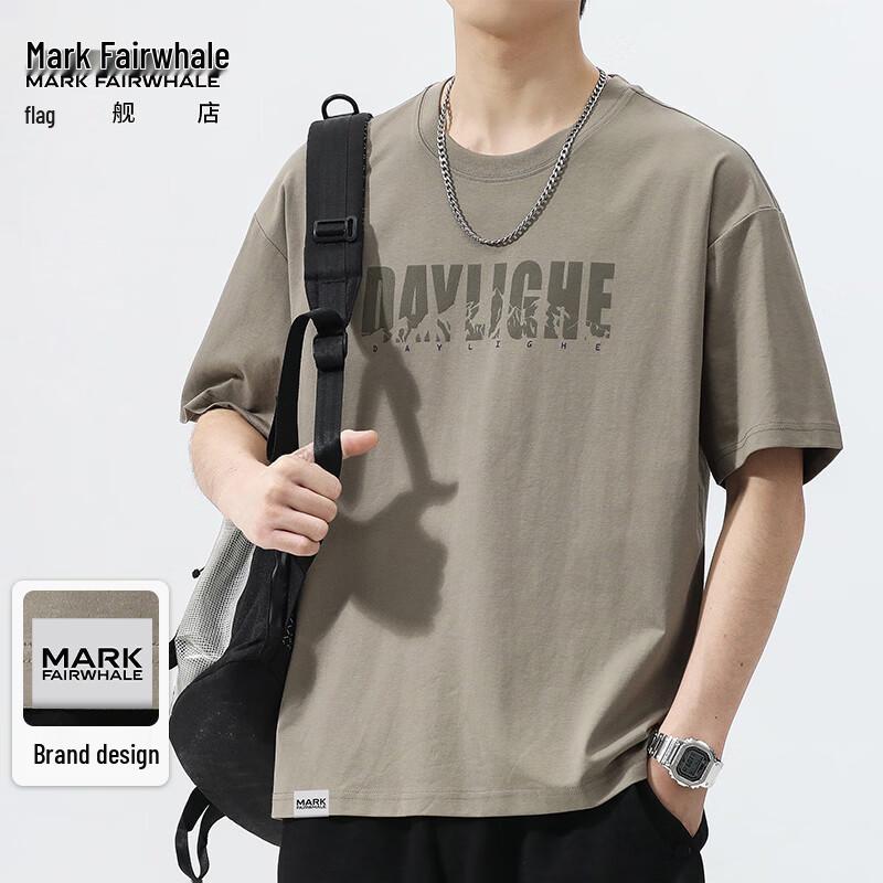 MARK FAIRWHALE Men s Letter Print Loose Fit Round Neck T-Shirt 3XL