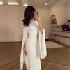 Elegant  Maxi Dress with Bell Sleeves and Side Slits Women's Formal Evening Gown