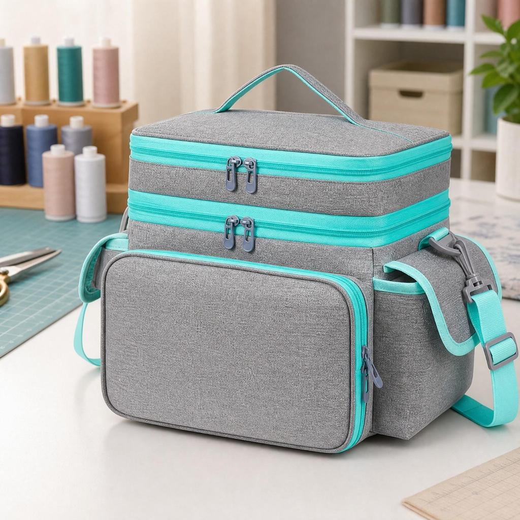 Sewing Organizer Bag with Shoulder Strap Transparent Pockets Tool