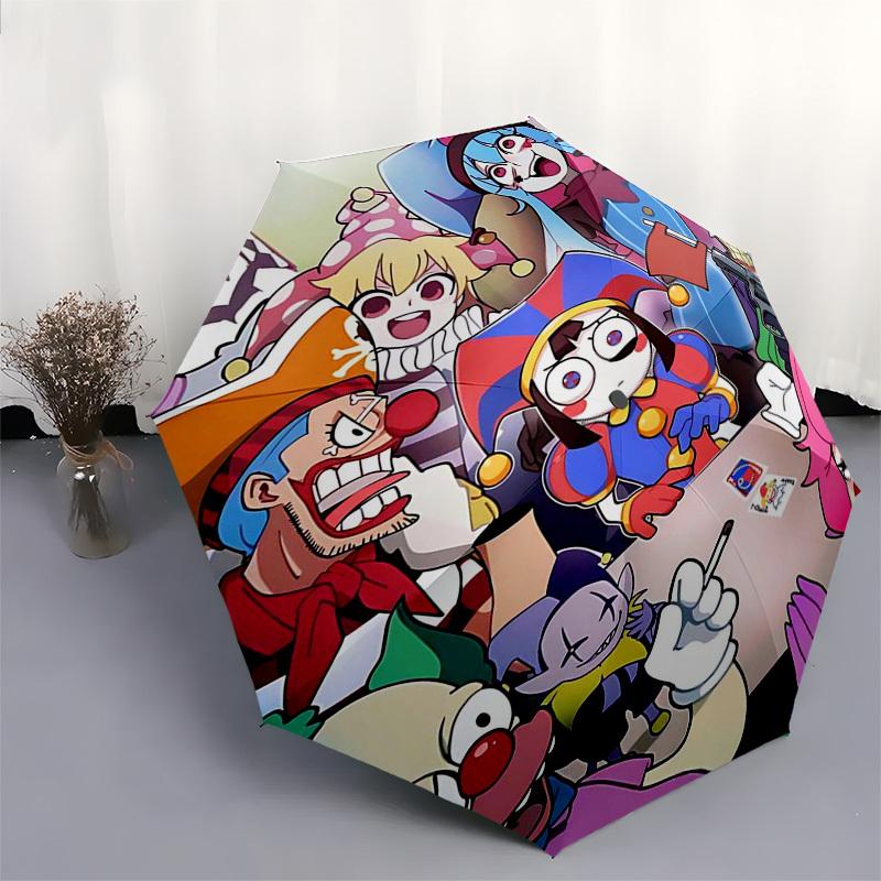 1pc Punchbowl Clowns Outdoor Umbrella - Automatic Opening/Closing, Portable 3-Fold Design, Iron Frame, Ideal Gift for Fans, Travelers, Daily Use, Fest