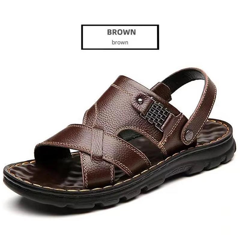 Loveontop Sandals Men's New Beach Shoes Cowhide Slippers Outdoor Non-slip Thick-soled Leather Sandals for Me