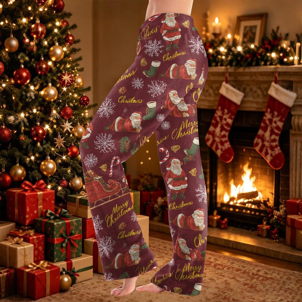 Women's Flannel Pajama Pants Christmas Print Loose Fit Sleep Pants