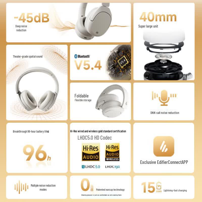 Edifier W830NB Over-Ear Active Noise Cancelling Bluetooth Headphones