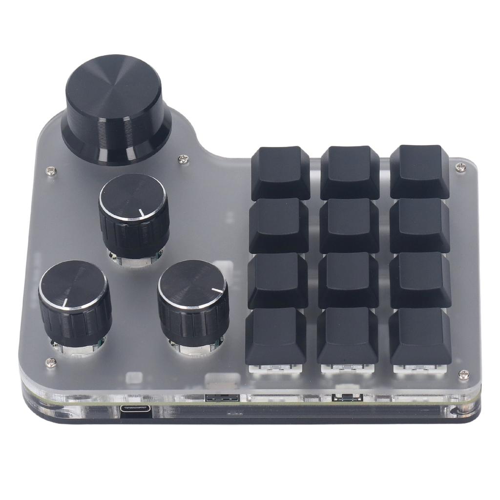 Mechanische Gaming-Tastatur mit USB-Mini-Makro, programmierbar, USB C, BT, 2,4 G, 3 Modi, 12 Tasten, 4 Knöpfe, Blau